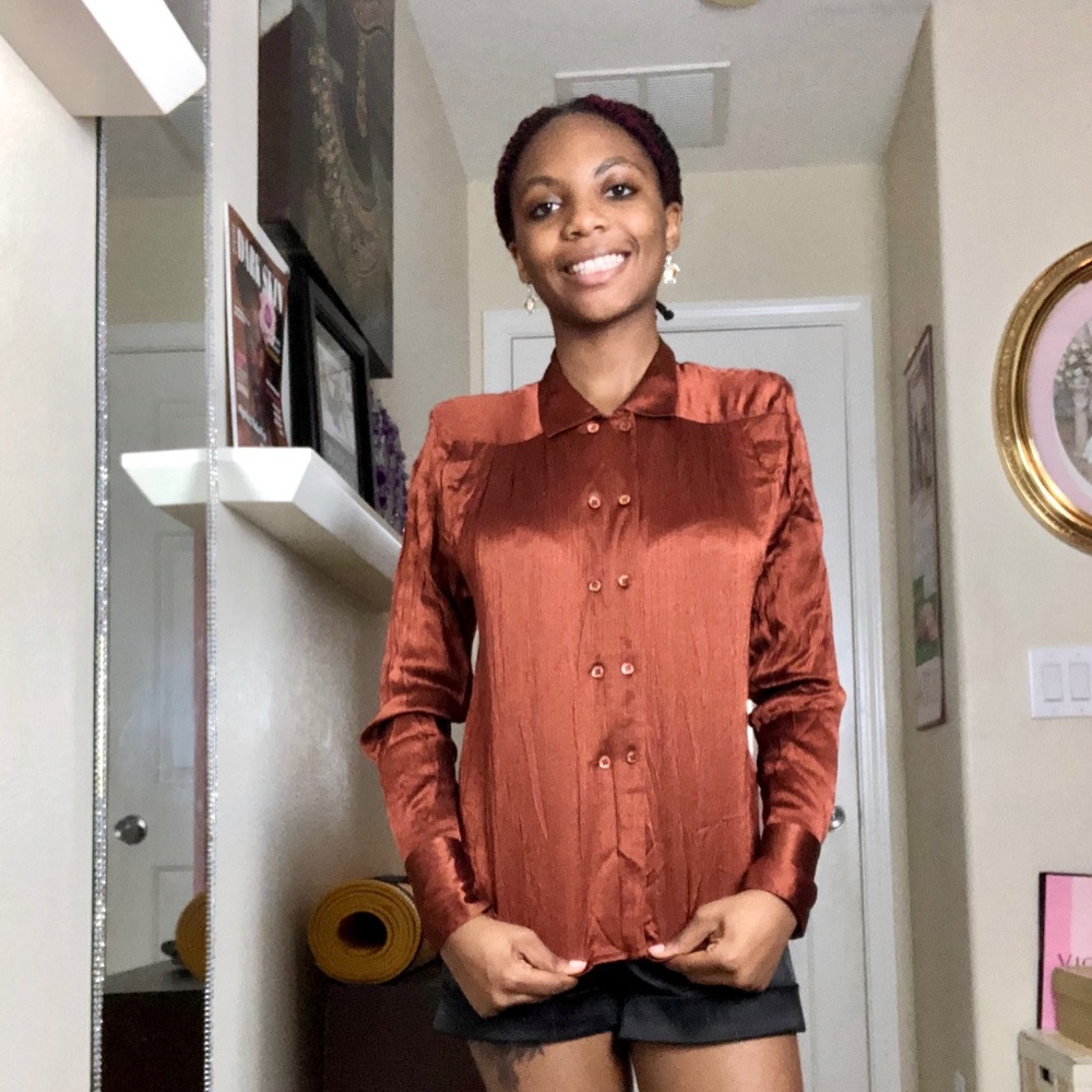Orange Rust Button Down Top - Picture 4 of 4